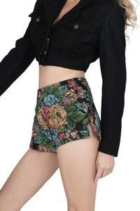 CHEEKZ-T Jeffrey Campbell Shorts Black Floral Tapestry