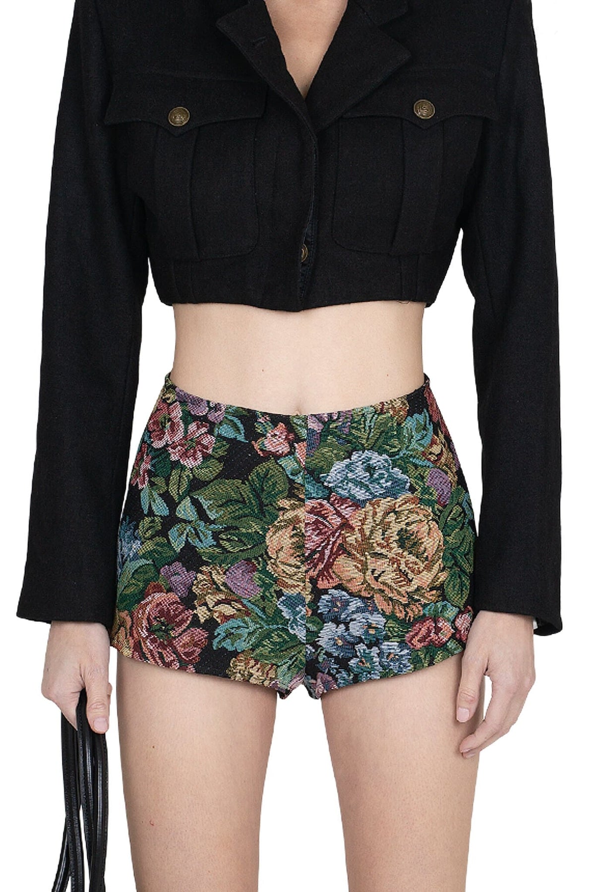 CHEEKZ-T Jeffrey Campbell Shorts Black Floral Tapestry