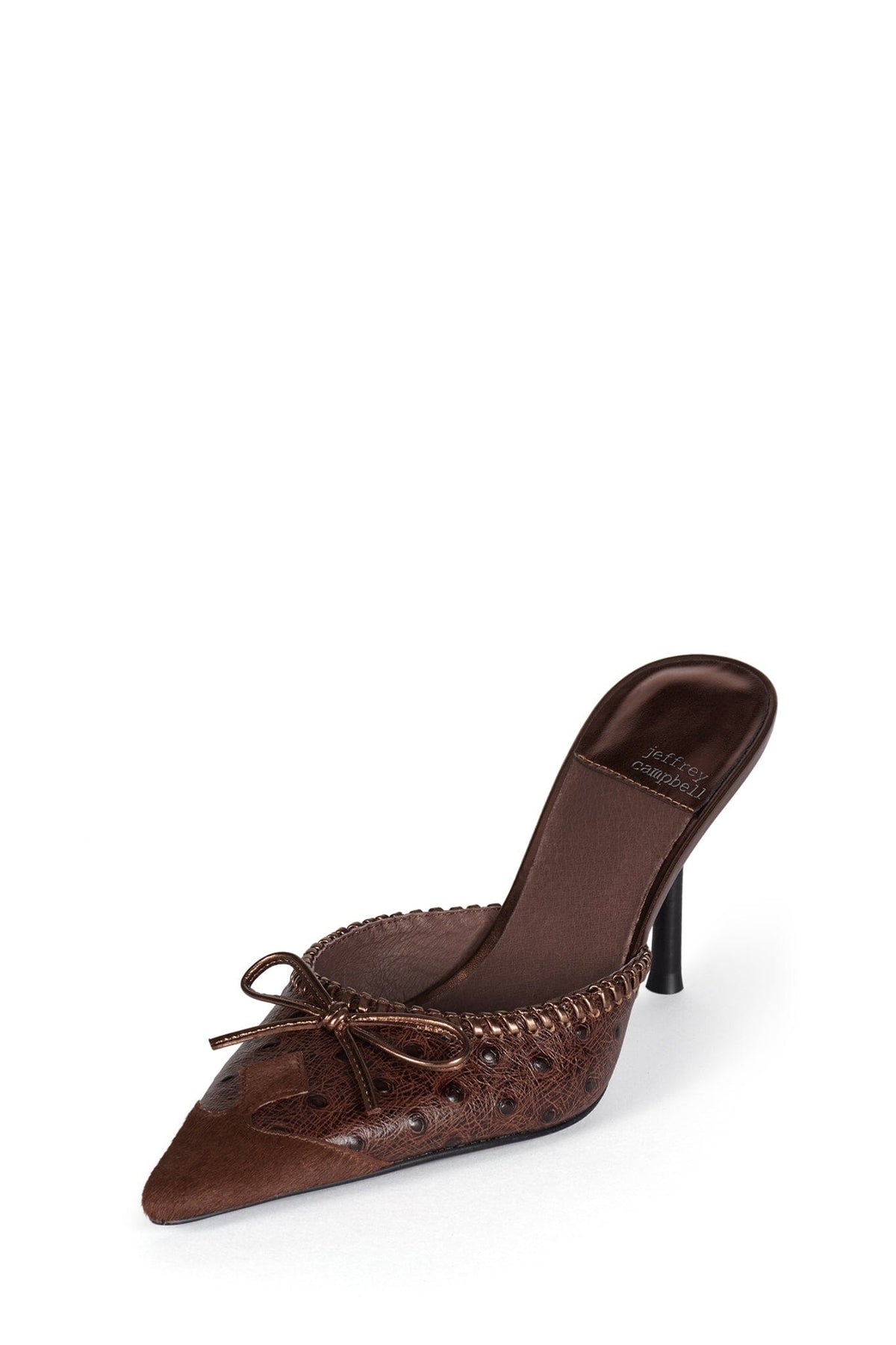 CLARA-B-F Jeffrey Campbell Heeled Mule Brown Ostrich Combo