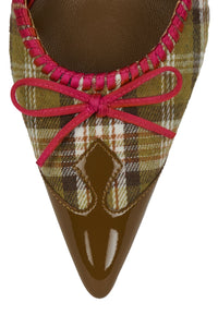 CLARABELLE Jeffrey Campbell Heeled Mule Olive Plaid Combo