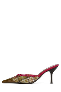 CLARABELLE Jeffrey Campbell Heeled Mule Olive Plaid Combo