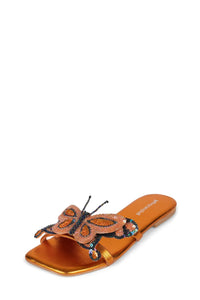 CLOUDYWING Jeffrey Campbell Flat Sandals Orange Metallic Combo