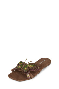 CLOUDYWING Jeffrey Campbell Flat Sandals Brown Suede Green Combo