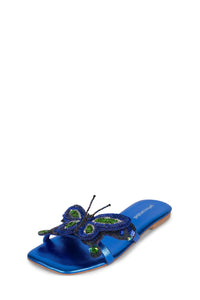 CLOUDYWING Jeffrey Campbell Flat Sandals Blue Green Metallic Combo