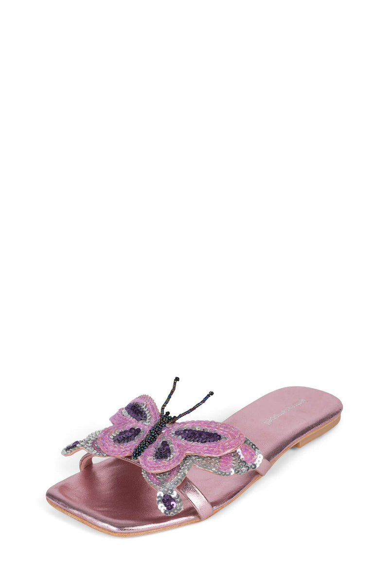 CLOUDYWING Jeffrey Campbell Flat Sandals Pink Metallic Combo