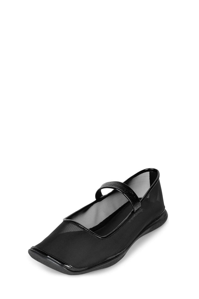COPPELIA-M Jeffrey Campbell Flat Sandals Black Mesh Black Patent