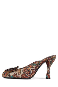 CRUMPET Jeffrey Campbell Heeled Mule Beige Rust Tapestry