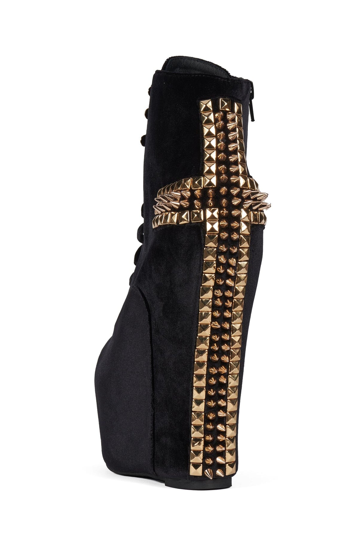 DAMSEL-CRS Platform Boot Black Velvet Gold