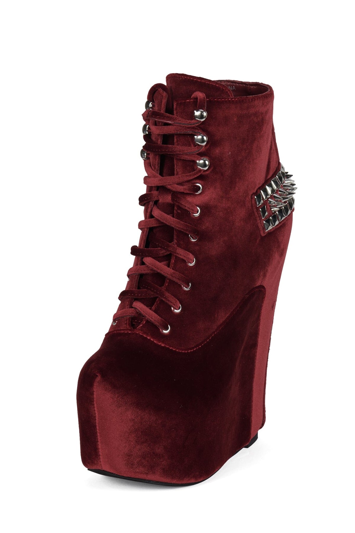 DAMSEL-CRS Platform Boot Wine Velvet Silver _hover