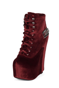 DAMSEL-CRS Platform Boot Wine Velvet Silver _hover