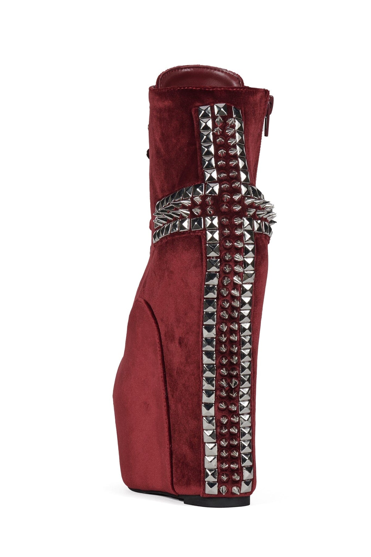 DAMSEL-CRS Platform Boot Wine Velvet Silver