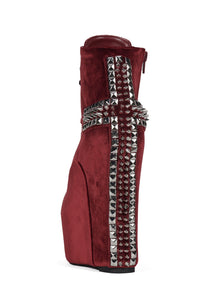 DAMSEL-CRS Platform Boot Wine Velvet Silver