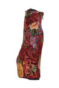 DAMSEL Jeffrey Campbell Platform Boot Red Flower Tapestry
