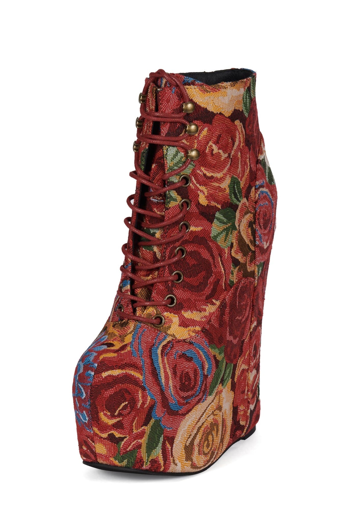 DAMSEL Jeffrey Campbell Platform Boot Red Flower Tapestry _hover