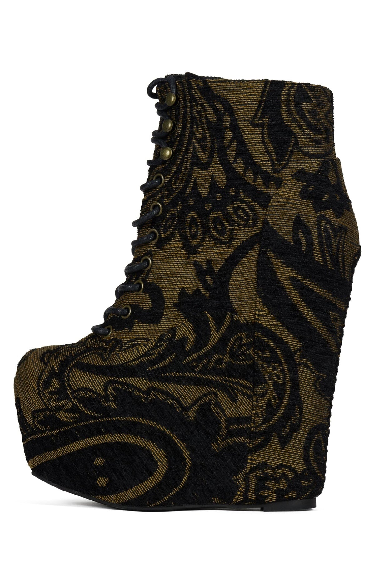 DAMSEL Jeffrey Campbell Platform Boot Black Brown Tapestry
