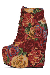 DAMSEL Jeffrey Campbell Platform Boot Red Flower Tapestry