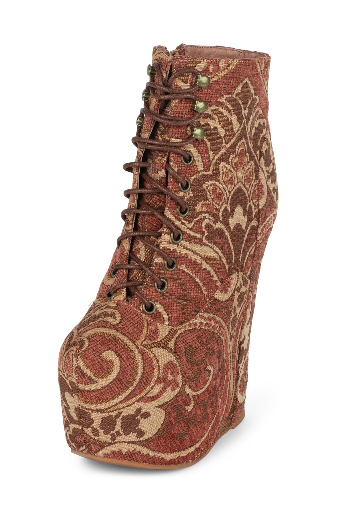 DAMSEL Jeffrey Campbell Platform Boot Cognac Tapestry _hover