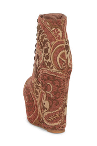 DAMSEL Jeffrey Campbell Platform Boot Cognac Tapestry 