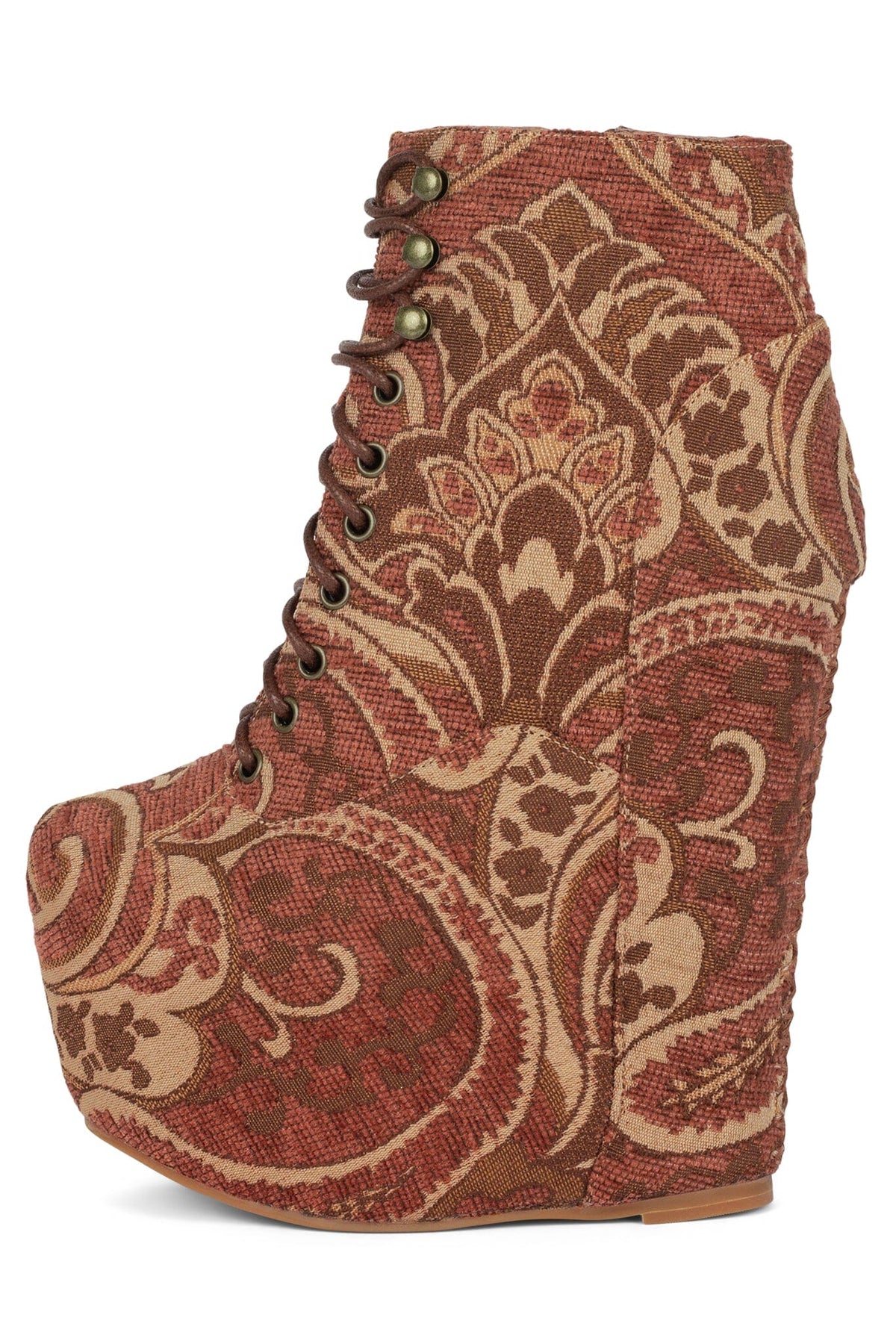 DAMSEL Jeffrey Campbell Platform Boot Cognac Tapestry 