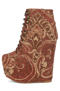 DAMSEL Jeffrey Campbell Platform Boot Cognac Tapestry 