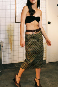 DELPHY SKIRT Jeffrey Campbell Midi Skirt Green Plaid Tweed