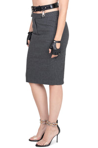 DELPHY SKIRT Jeffrey Campbell Midi Skirt Dark Grey Pinstripe
_hover