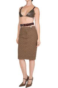 DELPHY SKIRT Jeffrey Campbell Midi Skirt Yellow Plaid Tweed
