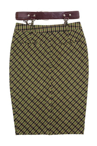 DELPHY SKIRT Jeffrey Campbell Midi Skirt Green Plaid Tweed