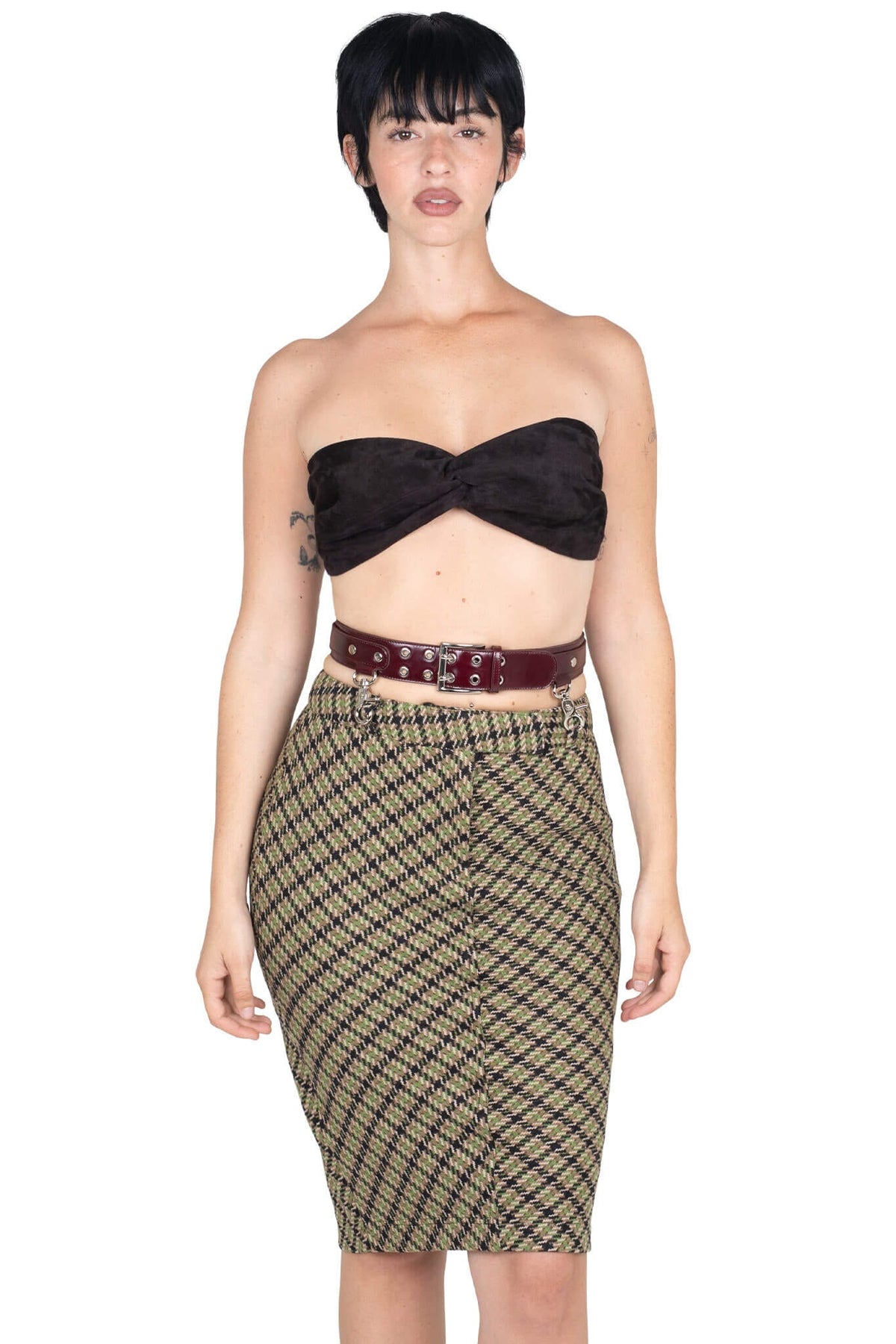 DELPHY SKIRT Jeffrey Campbell Midi Skirt Green Plaid Tweed