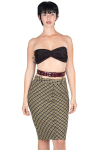 DELPHY SKIRT Jeffrey Campbell Midi Skirt Green Plaid Tweed