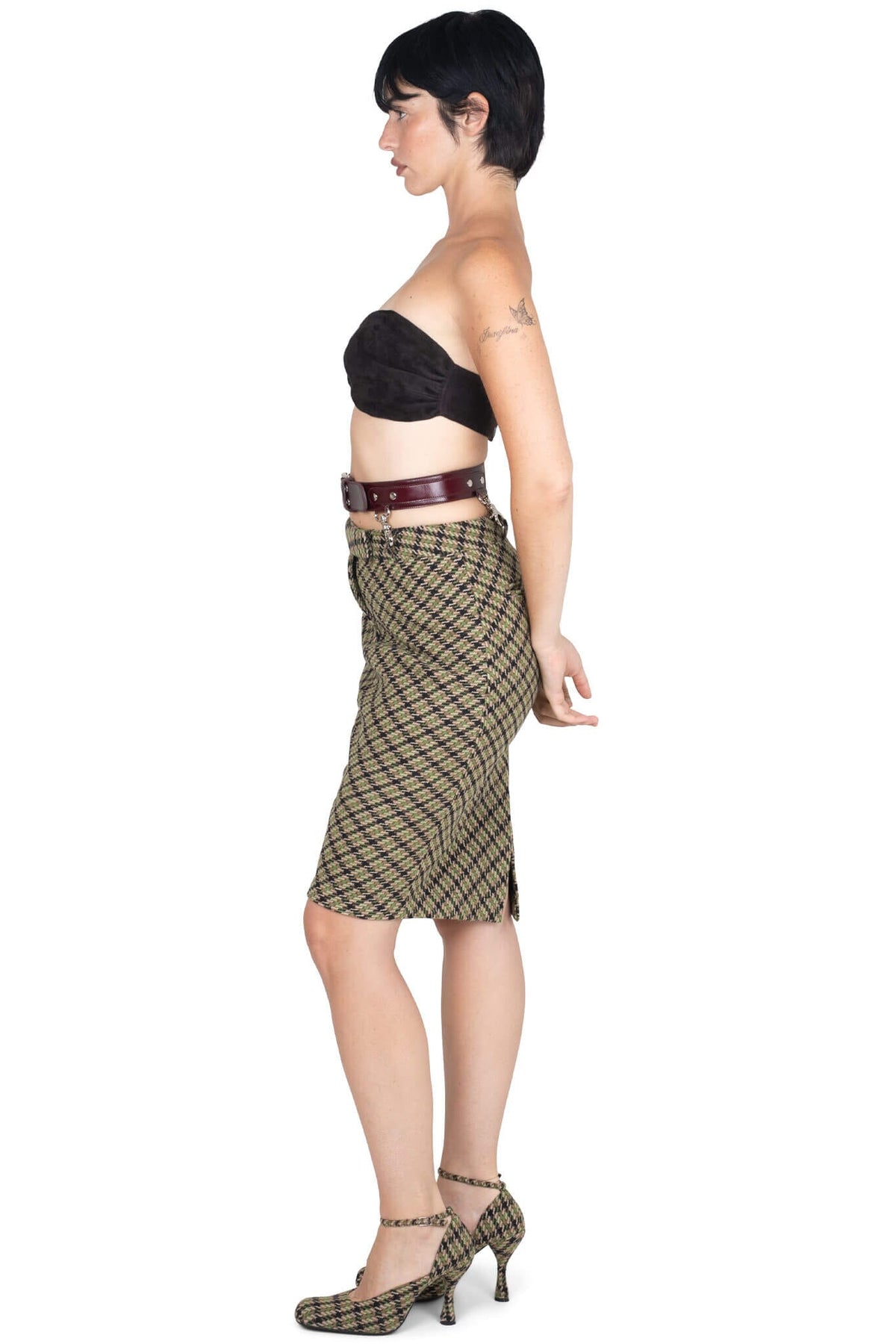 DELPHY SKIRT Jeffrey Campbell Midi Skirt Green Plaid Tweed
_hover
