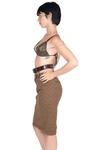 DELPHY SKIRT Jeffrey Campbell Midi Skirt Yellow Plaid Tweed