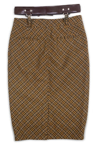 DELPHY SKIRT Jeffrey Campbell Midi Skirt Brown Plaid Tweed