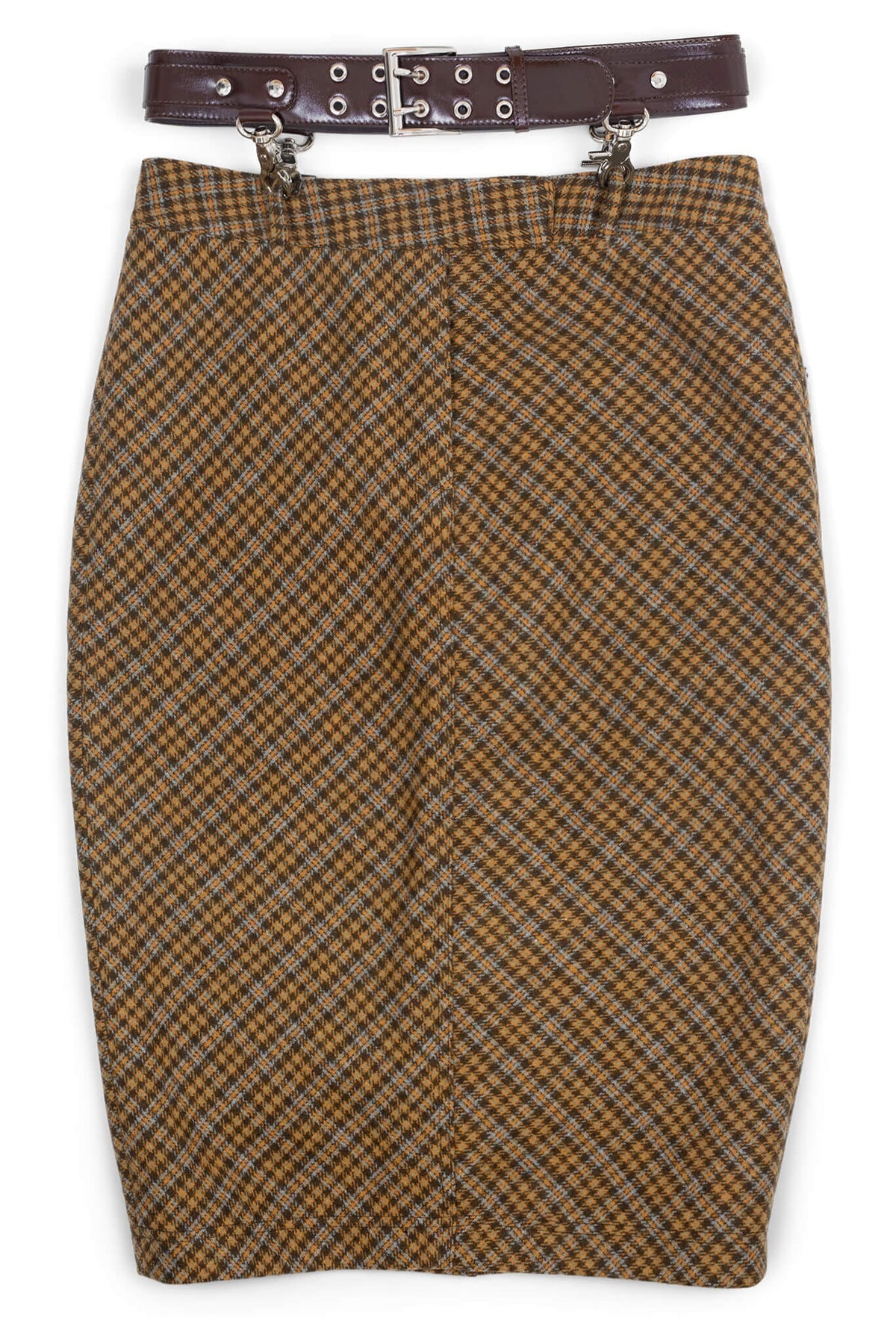 DELPHY SKIRT Jeffrey Campbell Midi Skirt Brown Plaid Tweed