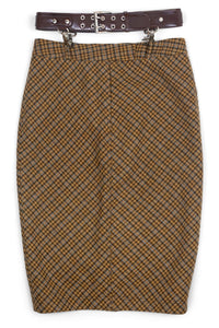 DELPHY SKIRT Jeffrey Campbell Midi Skirt Brown Plaid Tweed