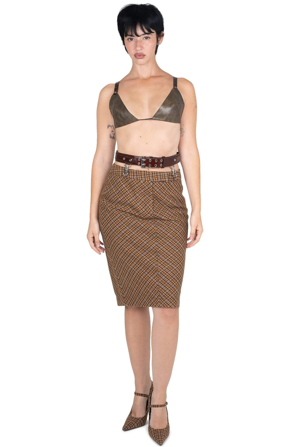 DELPHY SKIRT Jeffrey Campbell Midi Skirt Yellow Plaid Tweed
