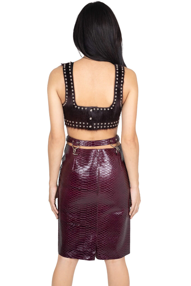 DEMITRIA Jeffrey Campbell Pencil Skirt Wine Snake