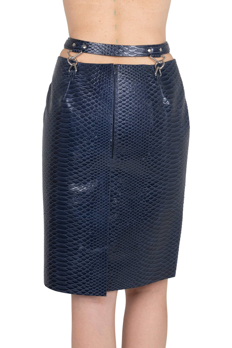 DEMITRIA Jeffrey Campbell Pencil Skirt Navy Snake
