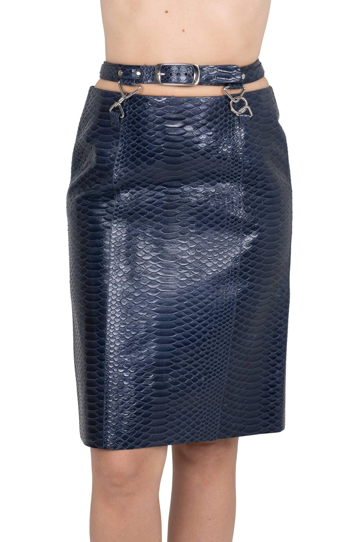 DEMITRIA Jeffrey Campbell Pencil Skirt Navy Snake