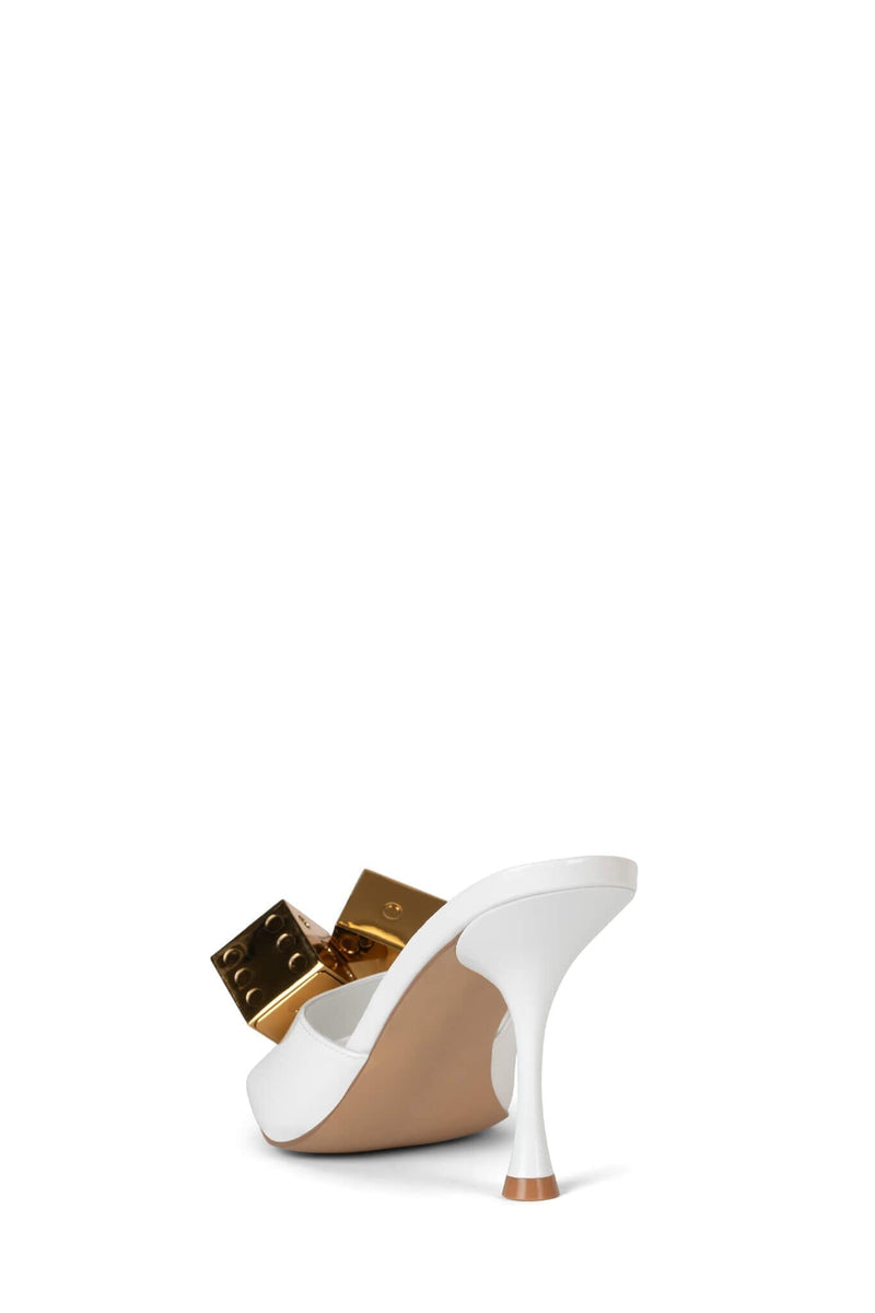 DICE Jeffrey Campbell Heeled Sculpted Stilettos White Patent Gold
