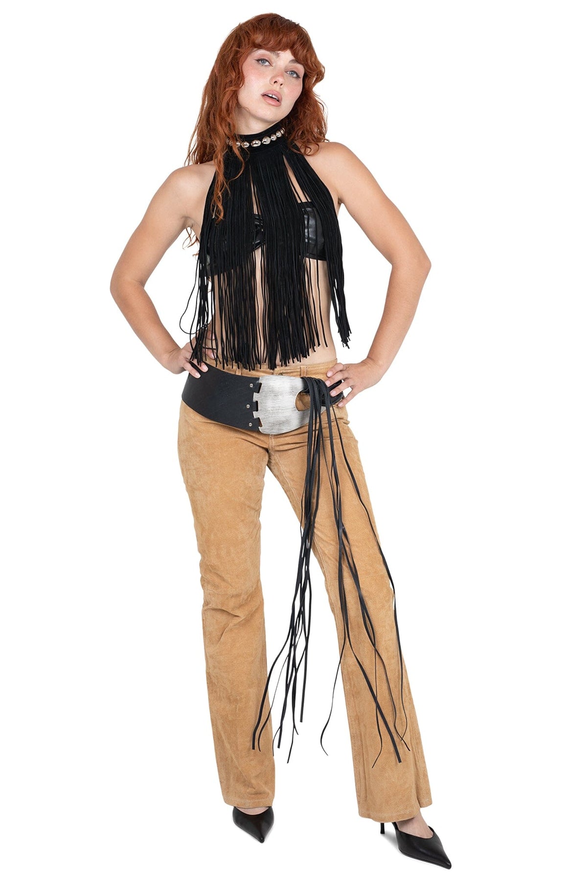 DONT-DARE Jeffrey Campbell Leather Belt Black Silver