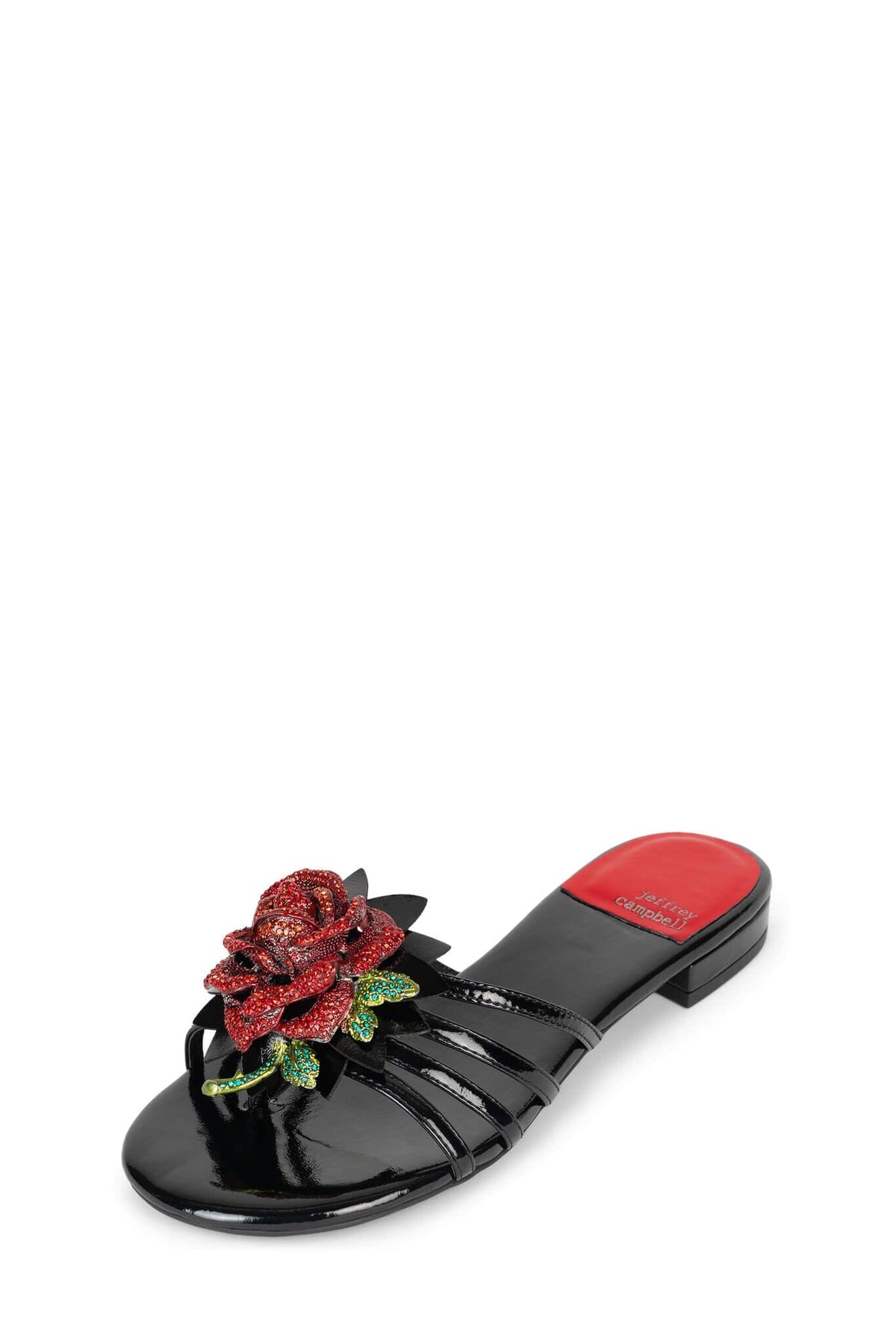 ENCHANTED Jeffrey Campbell Flat Sandals Black Patent Red