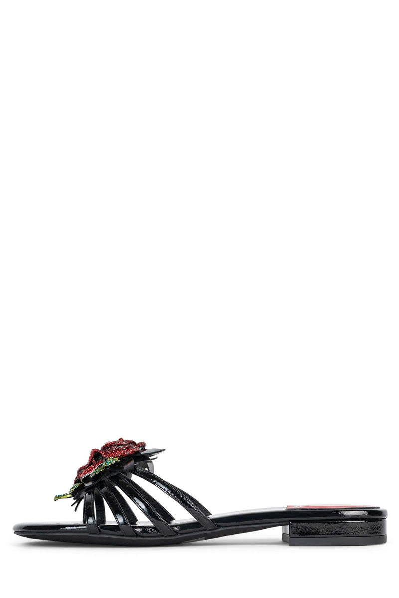 ENCHANTED Jeffrey Campbell Flat Sandals Black Patent Red