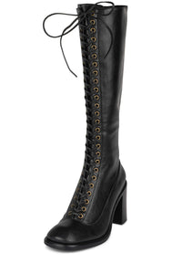 ENGAGE-2 Jeffrey Campbell Lace-up Knee-High Boots Black Crinkle