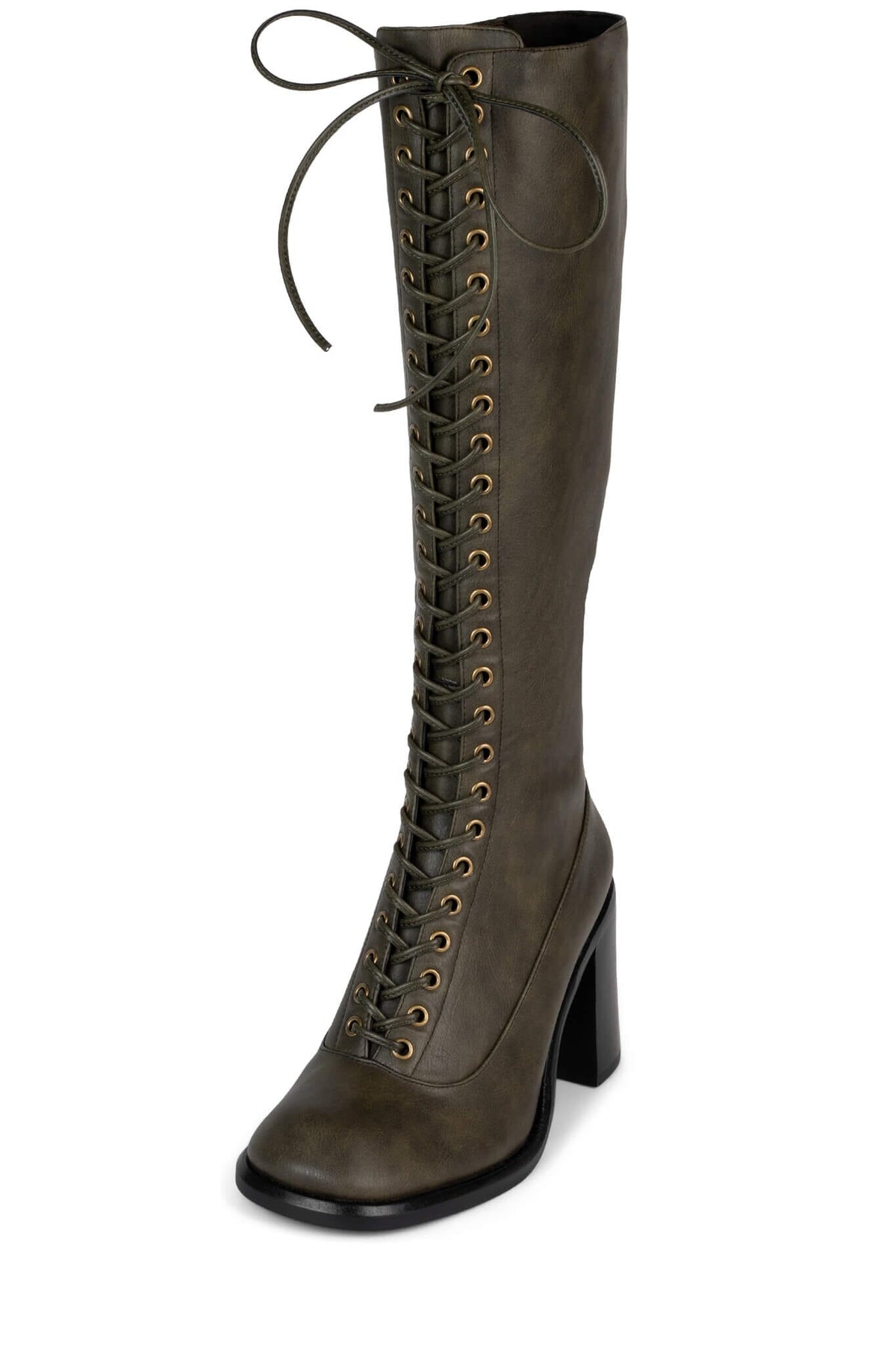 ENGAGE-2 Jeffrey Campbell Lace-up Knee-High Boots Olive Crinkle