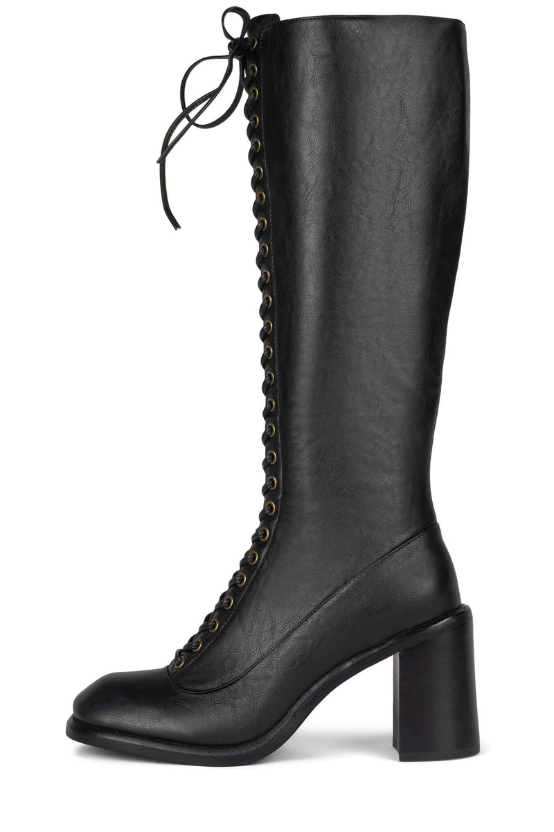 ENGAGE-2 Jeffrey Campbell Lace-up Knee-High Boots Black Crinkle