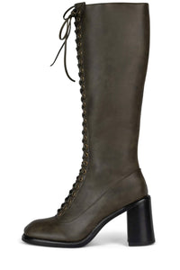 ENGAGE-2 Jeffrey Campbell Lace-up Knee-High Boots Olive Crinkle