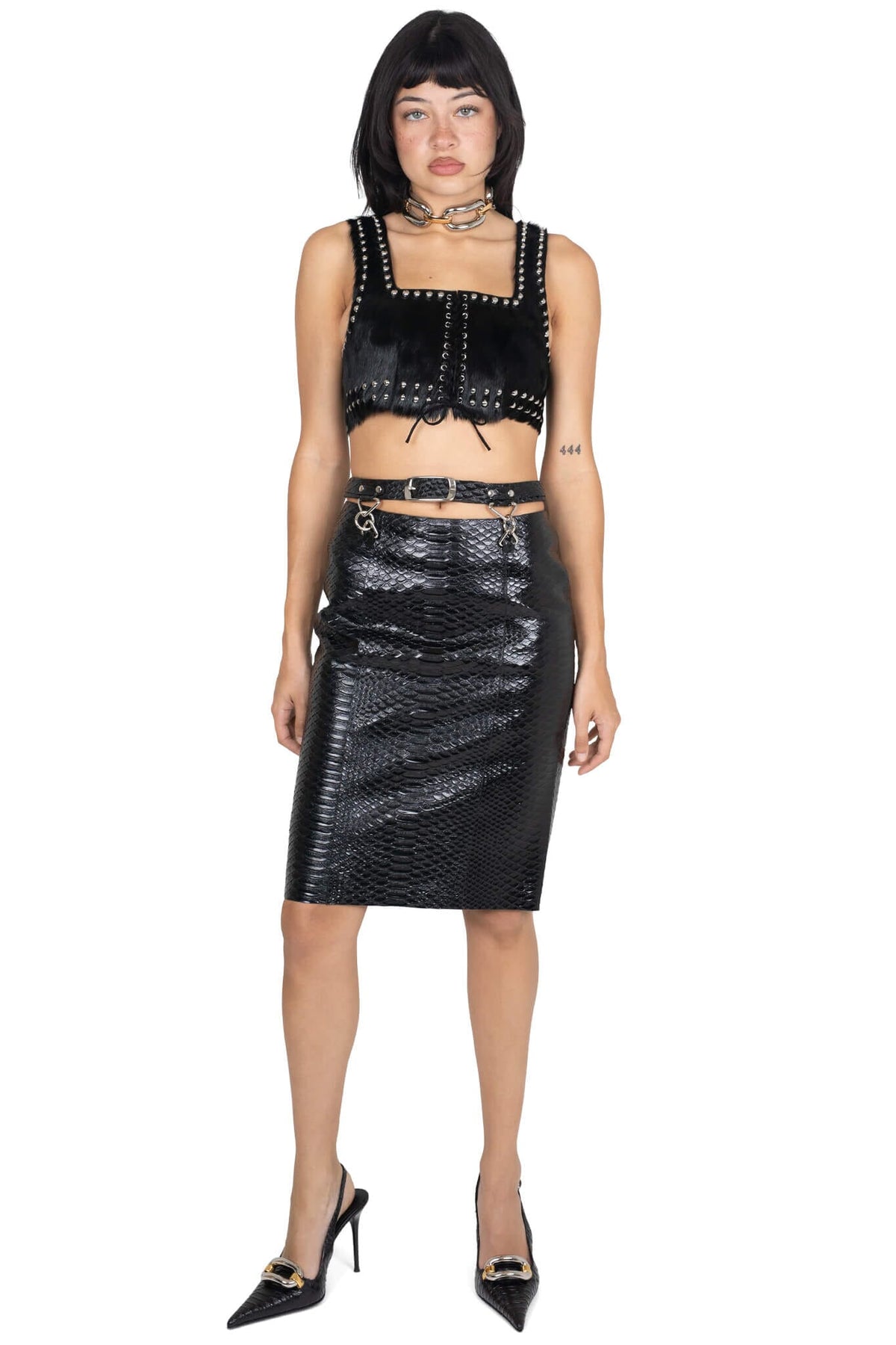 ENTERPRISE Jeffrey Campbell Slingback Heel Dark Grey Snake Combo