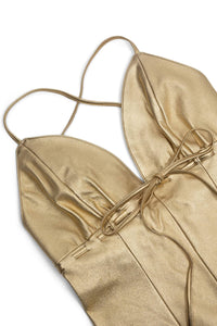 FEMBOT Jeffrey Campbell Leather Dress Gold Metallic