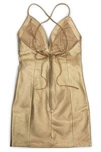 FEMBOT Jeffrey Campbell Leather Dress Gold Metallic